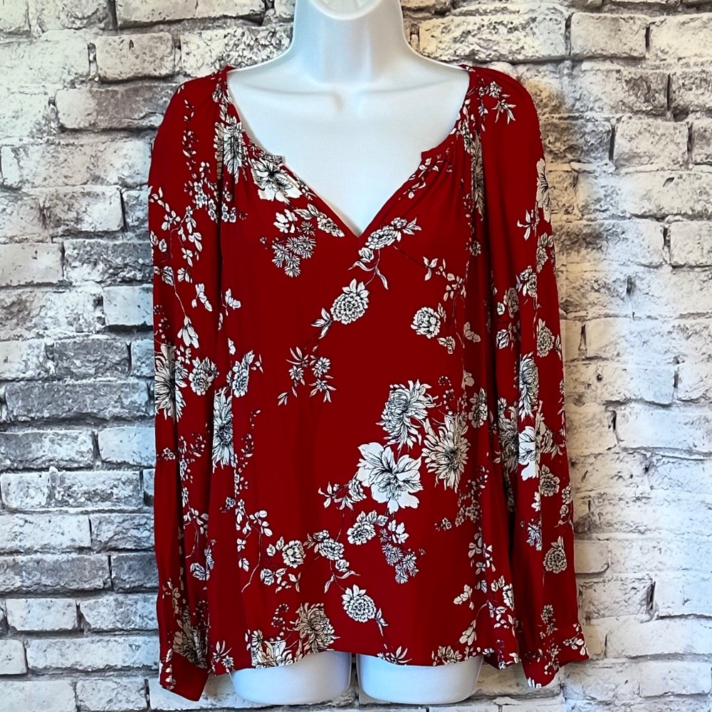 Karen Kane Red Floral Blouse